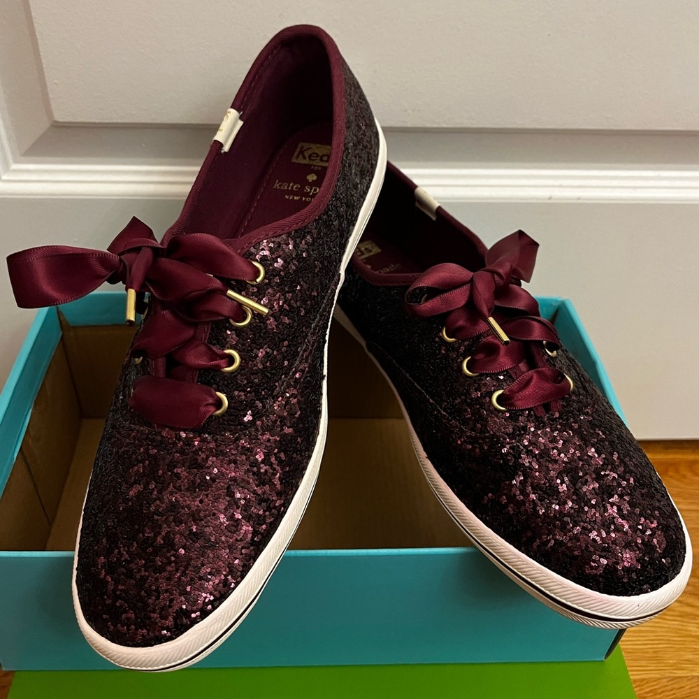 Like New Kate Spade for Keds Burgundy Glitter Shoes